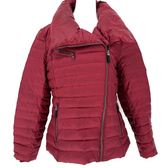 Marc New York Jackets & Blazers - Marc‎ New York Andrew Marc Burgundy Down Puffer Jacket Asym Zip Funnel Neck L